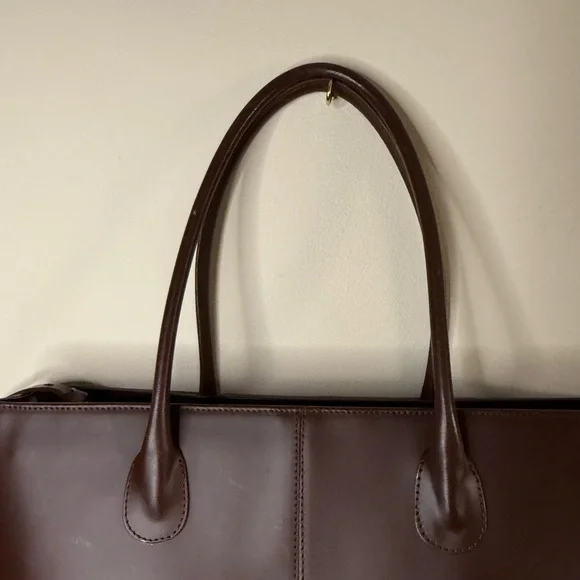 Vintage Cristian Brown Leather Double Handle Tote Bag Italy - Picture 2 of 8